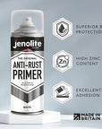 JENOLITE Spray Apprêt Antirouille | 400ml | Apprêt Métal Haute Performance | Protection Contre la Rouille & Corrosion | Idéal pour Voitures, Radiateurs, Meubles de Jardin & plus