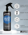 JENOLITE Convertisseur de Rouille Liquide en Spray avec Distributeur | Traitement Antirouille Métal | Convertisseur de Rouille et apprêt | Idéal pour Voitures et Autres Surfaces Métalliques