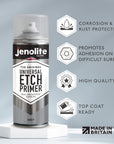 JENOLITE Apprêt universel auto-mordançant Peinture en aérosol | GRIS | Apprêt haute performance pour surfaces difficiles | Aluminium, acier galvanisé, plastique GRP inoxydable acier | 400ml