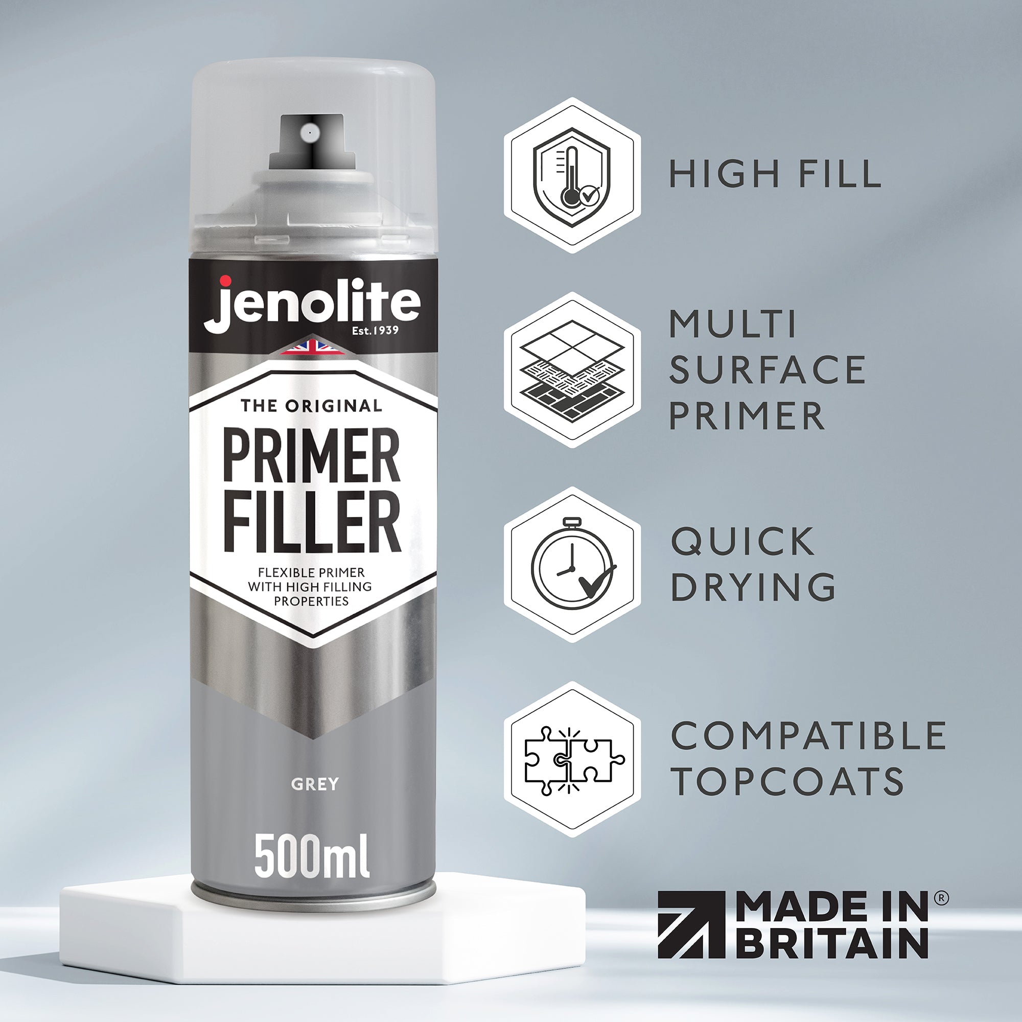 JENOLITE Peinture d'apprêt de remplissage en aérosol | GRIS | 500ml