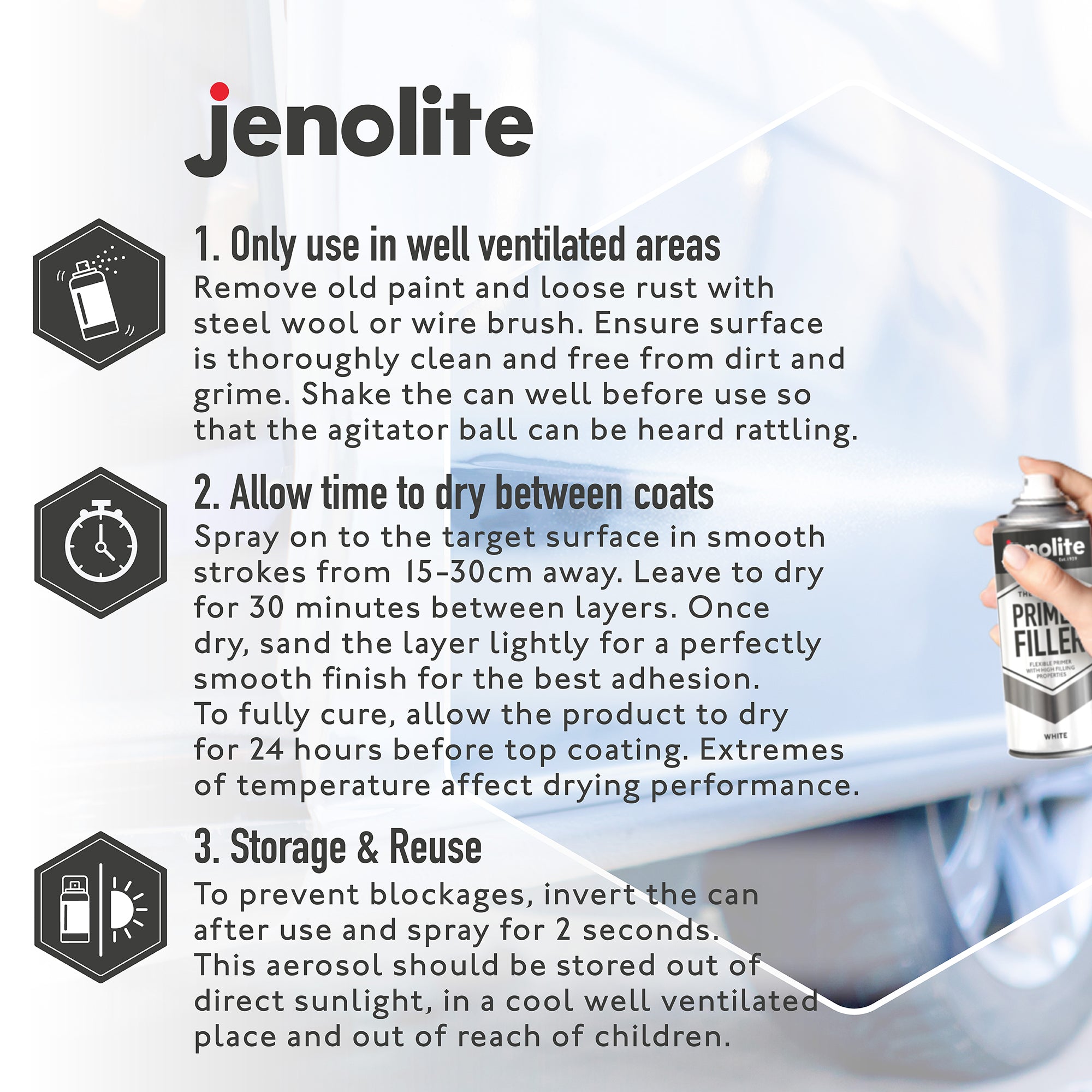 JENOLITE Peinture d'apprêt de remplissage en aérosol | GRIS | 500ml