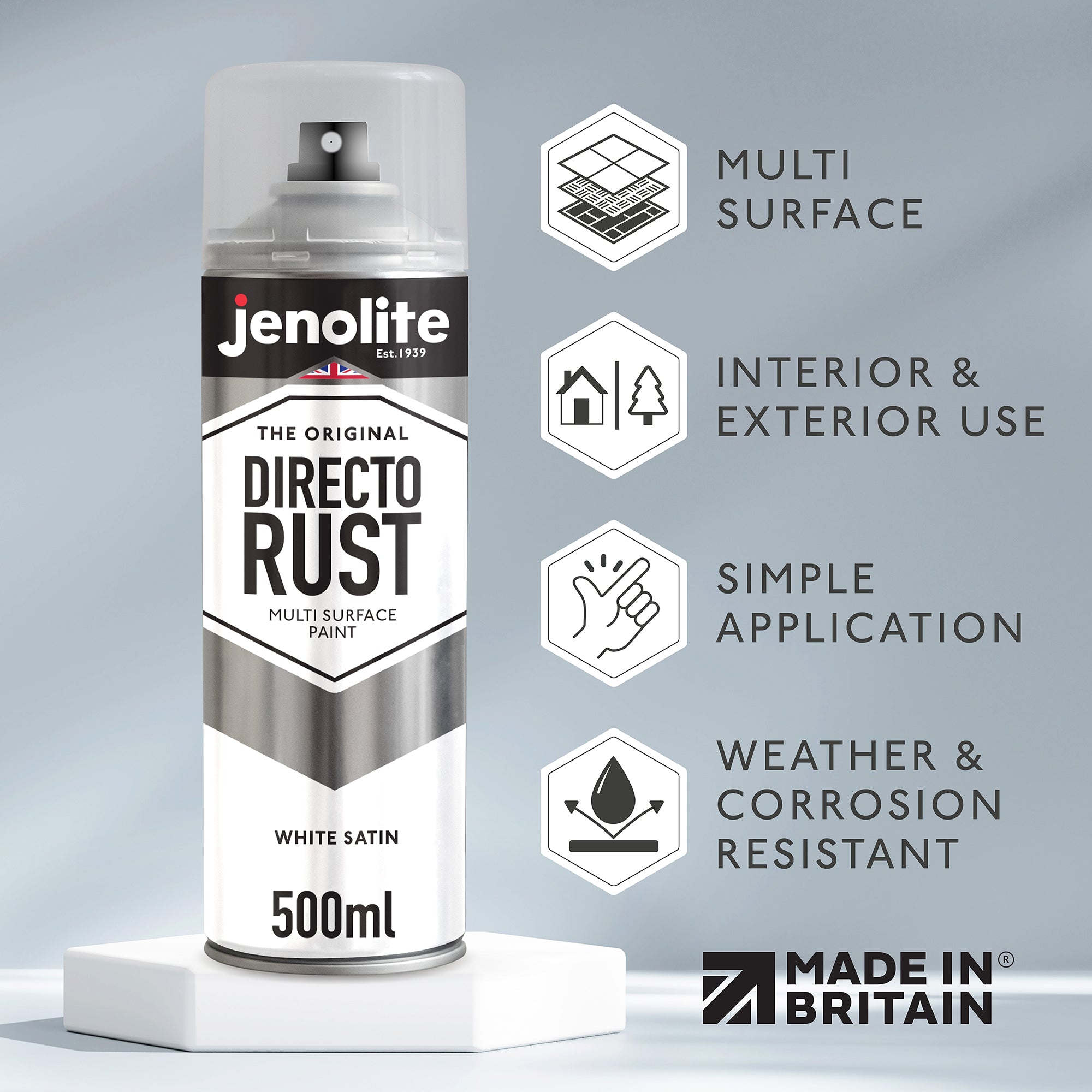 JENOLITE Directorust Peinture en aérosol finition satinée | 500ml | Peinture antirouille pour métal | Peinture en aérosol multi-surfaces : métal, bois, plastique (Copy)