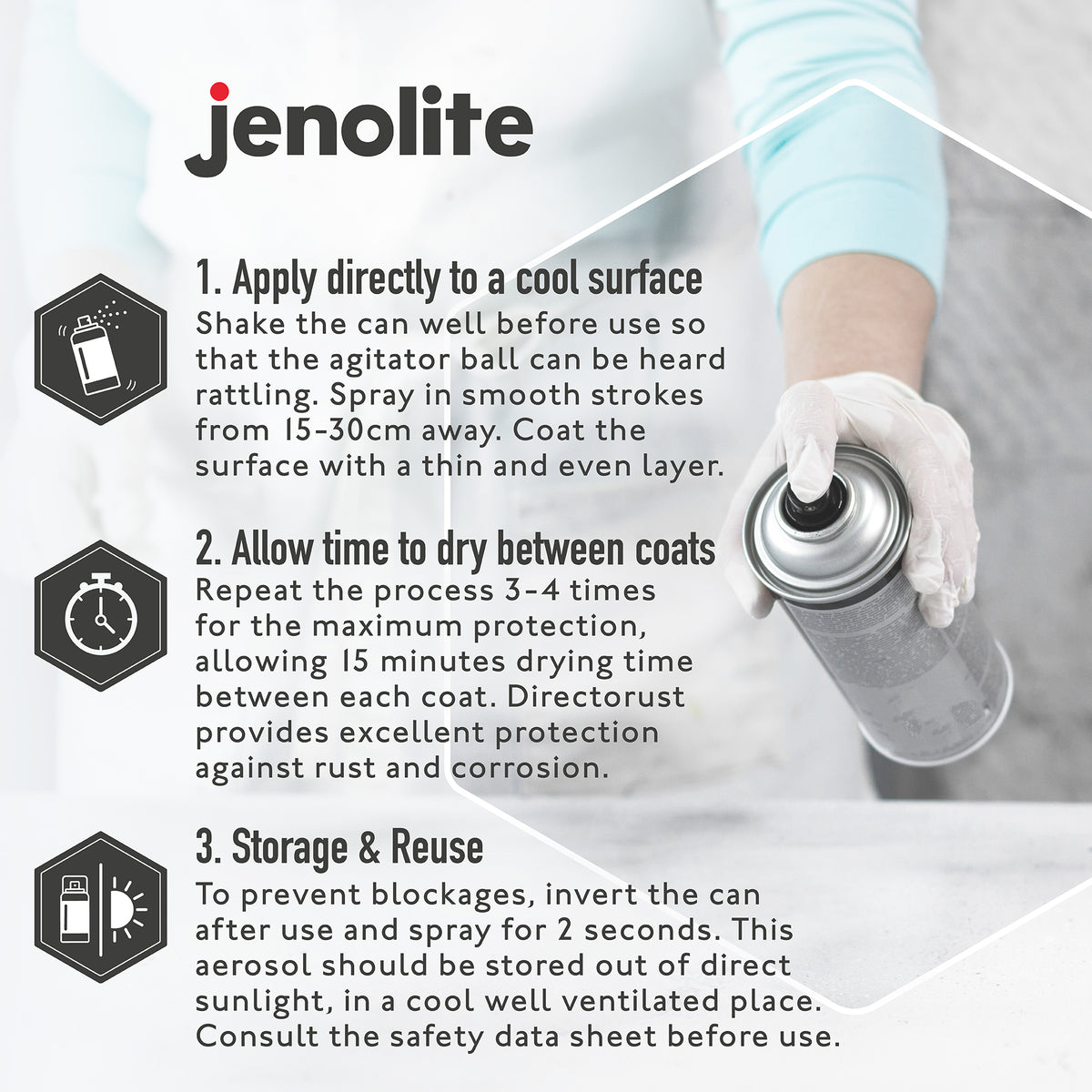 JENOLITE Directorust Peinture en aérosol finition satinée | 500ml | Peinture antirouille pour métal | Peinture en aérosol multi-surfaces : métal, bois, plastique (Copy)