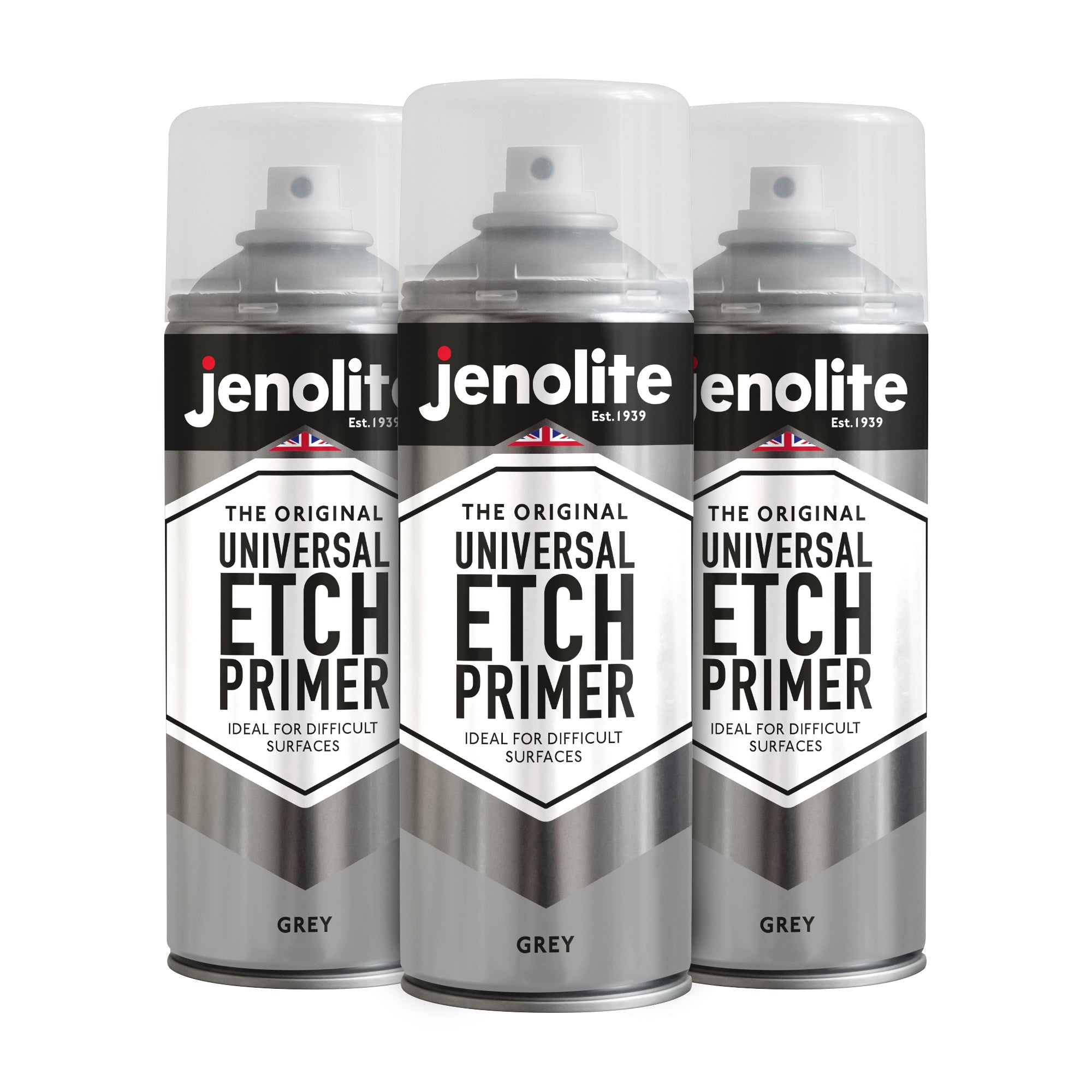 JENOLITE Apprêt universel auto-mordançant Peinture en aérosol | GRIS | Apprêt haute performance pour surfaces difficiles | Aluminium, acier galvanisé, plastique GRP inoxydable acier | 400ml