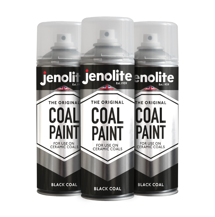 JENOLITE Peinture pour charbon noir | 400 ml | Rajeunit les charbons artificiels, les foyers, les poêles, les cheminées, etc. Finition mate (pour des températures allant jusqu'à 600 ºC / 1100 ºF)