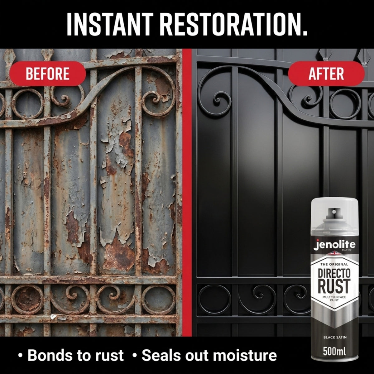 JENOLITE Directorust Peinture en aérosol finition satinée | 500ml | Peinture antirouille pour métal | Peinture en aérosol multi-surfaces : métal, bois, plastique (Copy)